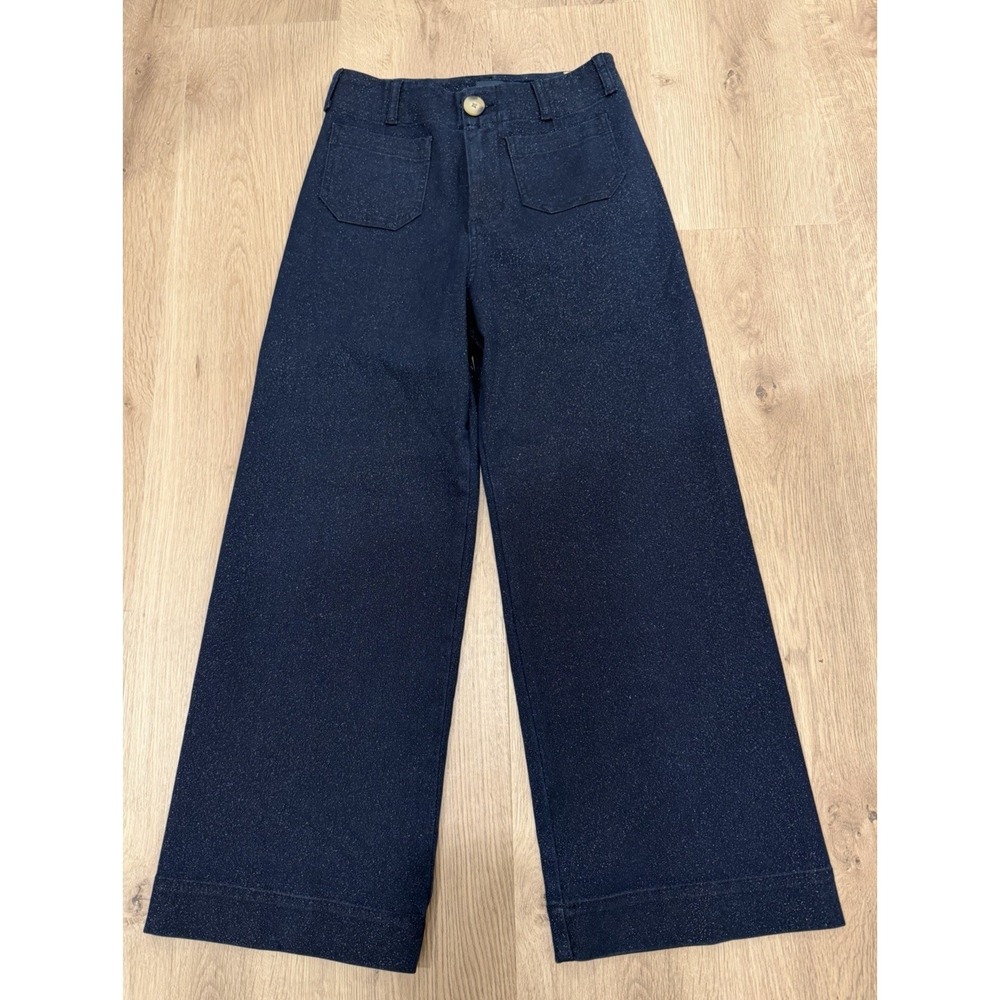 Maeve Anthropologie Colette 26 Cropped Wide-Leg Blue Jeans Denim Pants Shimmer